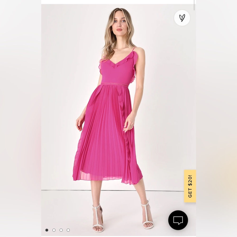 Lulus Pink pleated midi dress